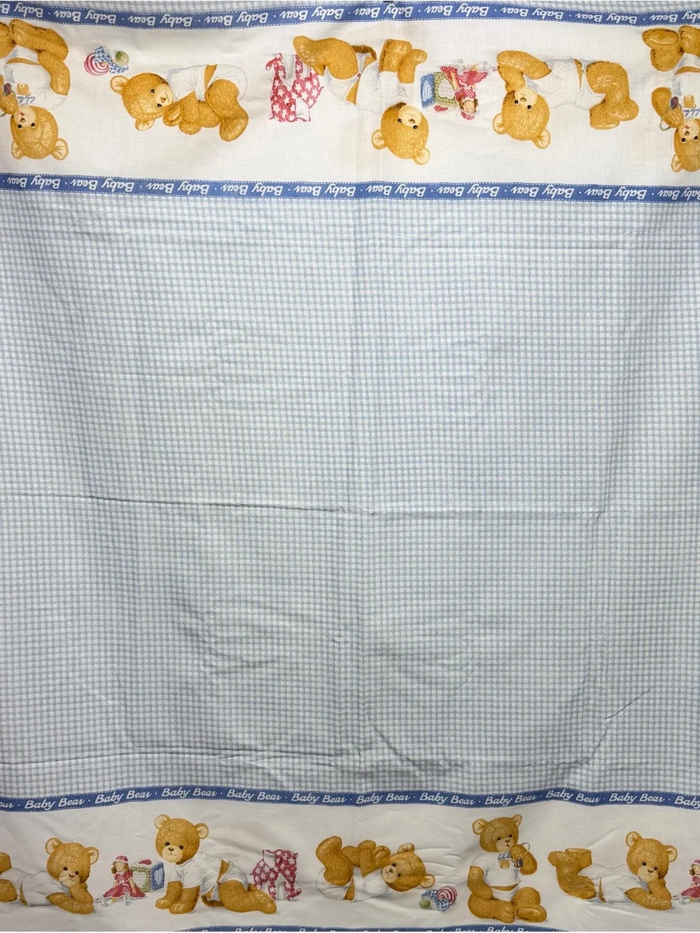 Fabric Baby Bear Nursery Boy Blue Gingham Checked Patty Reed Design 41”x72” 2 Yd